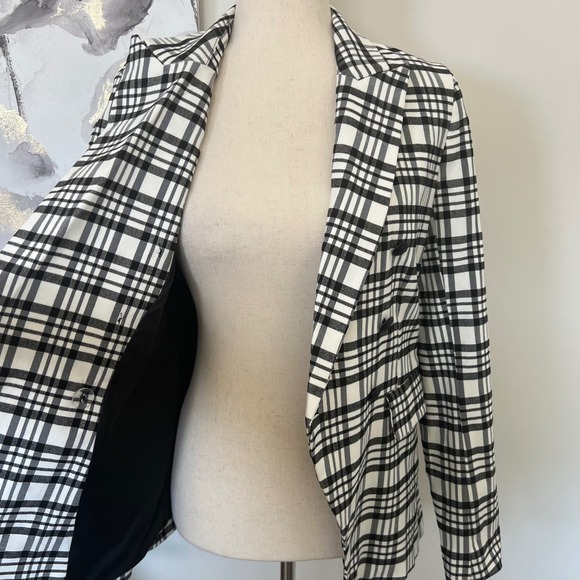 Womens Blazer Medium Black White Plaid Double Breasted Jacket Preppy Academia - Picture 5 of 10